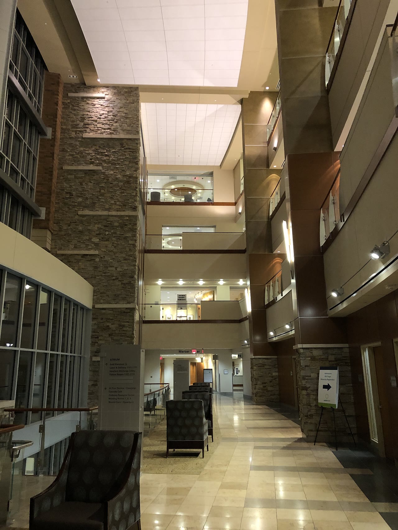 A tall, daylight hospital atrium at Capital Health Medical Center in Hopewell, New Jersey